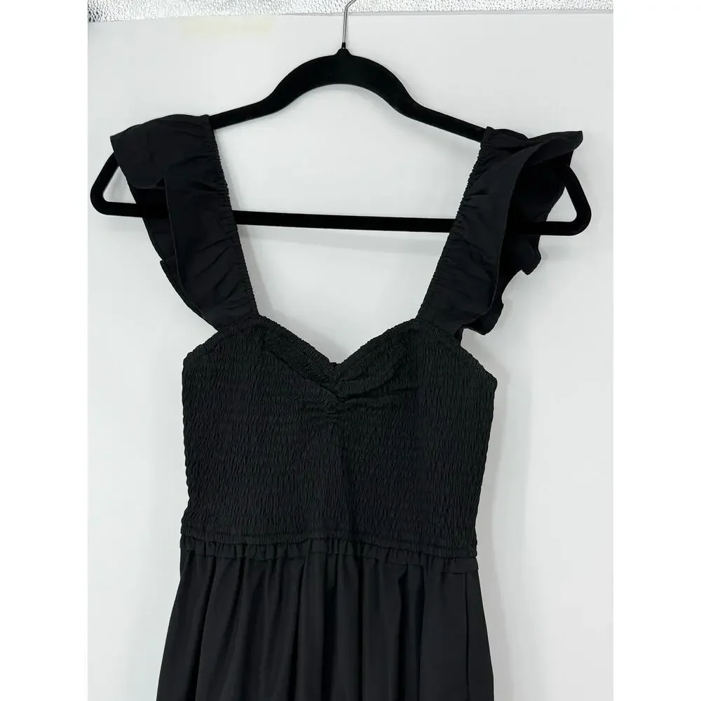 Abercrombie & Fitch Black Smocked Ruffle Strap Tiered Maxi Dress Size S